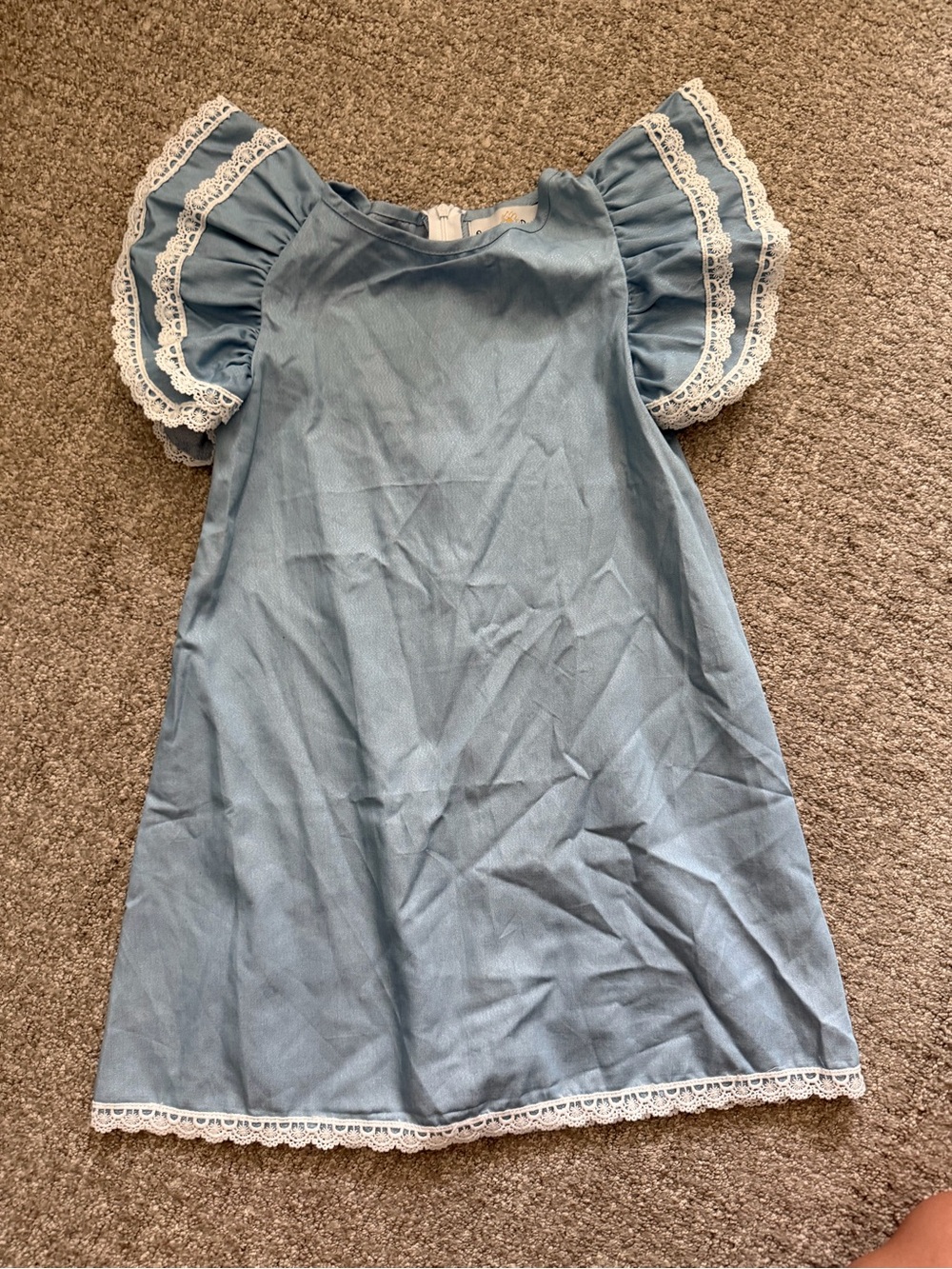 Oopsie Daisy Children’s Blue Lace-Trim Flutter Sleeve Dress